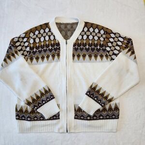 Fair Isle Sweater Womens‎ Large Grandpa Cardigan Nordic Geometric *Stains READ